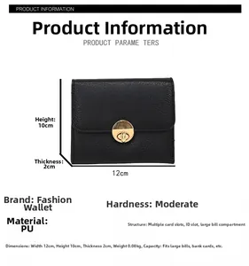 Detailed dimensions of black short women's wallet with size and structure markings