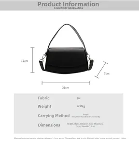 Detailed size specifications of the black textured PU leather small square shoulder bag