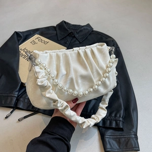 Sac Bandoulière Plissé Cloud Pour Femme En Cuir PU Avec Chaîne De Künstliche Perles Sac À Épaule Style Vintage Français Élégant Sac À Main Quotidien