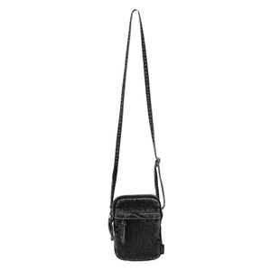Borsa a tracolla minimalista in denim grigio scuro lavato con cinturino regolabile e zip