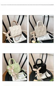 Chic women's crossbody bag with rabbit relief and plush charm in four classic colors