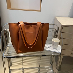 Large brown lychee texture tote bag with front pocket for daily commute and college