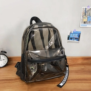 Minimalist black transparent jelly backpack with large capacity and lettered strap