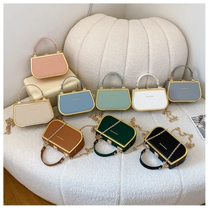 Detailed collection of elegant mini bags in multiple colors with gold metal frames