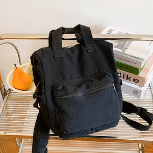 Women Minimalist Canvas Backpack Large Capacity School Bag Multi-Function Handheld Travel Rucksack Simple Solid Color Bag