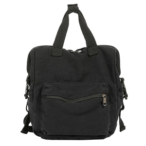 Versatile black canvas backpack for women with top handles and front zipper pocket