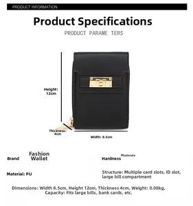 Detailed specs of black lychee texture mini purse with gold lock, 8.5x12x4cm size
