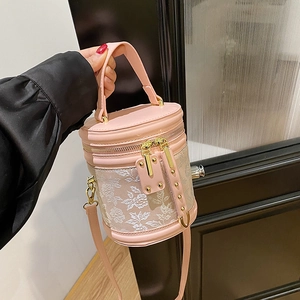 Women Retro Embroidered Bucket Bag PU Leather Floral Butterfly Handbag With Detachable Shoulder Strap Gold Hardware Tote