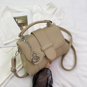 Women Stylish Pebbled PU Leather Handbag Square Shoulder Crossbody Bag With Swan Pendant Fashion Stitched Top Handle Bag