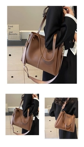 Vues détaillées du grand sac cabas marron caramel avec bandoulière large et anses