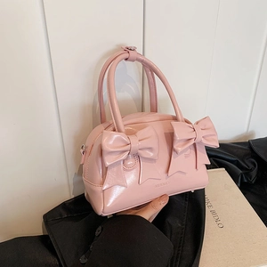 Women Bowknot Shiny PU Leather Handbag Fashion Glossy Crossbody Bag Versatile Top Handle Pillow Bag For Daily Dating Elegant Ladies Purse