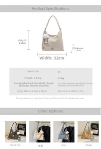 Detailed size chart and parameter guide for the versatile PU leather tote bag with heart charm