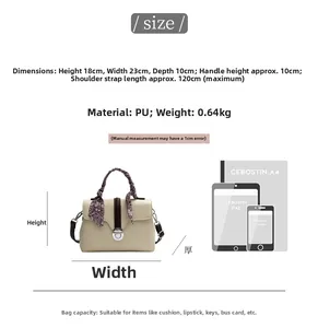 Detailed size chart for minimalist PU leather handbag with capacity and dimension guide