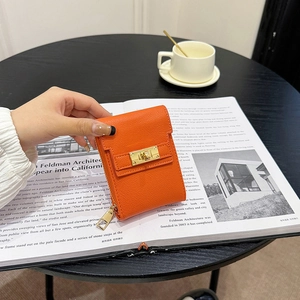 Fashion PU Leather Mini Card Holder For Women Kelly Style Lock Small Clutch Bag Commuter Solid Color Street Trend Wallet