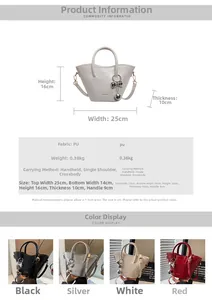 Detailed dimension guide for women bucket bag showing sizes 25x16x10cm and weight 0.38kg