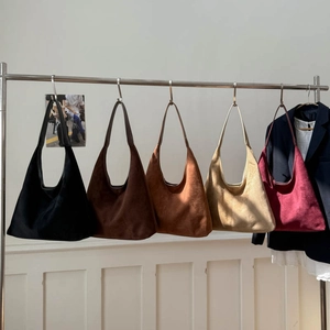 Retro oversized suede tote bags in five classic colors with minimalist crescent design