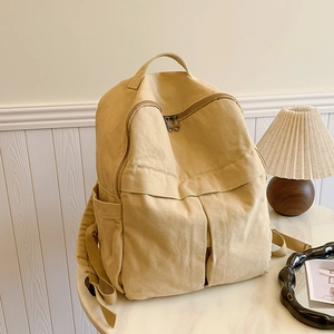 Sac à dos vintage en toile lavée kaki à grande capacité pour étudiants et loisirs