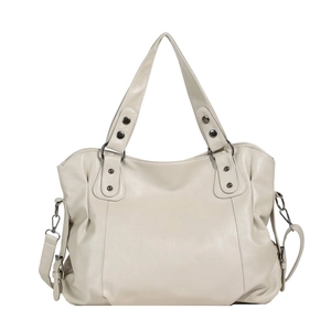 Minimalist beige soft leather tote bag with large capacity and detachable shoulder strap