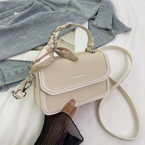 Vintage PU Leather Fabric Patchwork Crossbody Bag For Women Fashion Small Square Bag Handheld Shoulder Bag With Scarf Handle