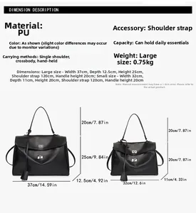 Guide des tailles des sacs fourre-tout en cuir PU avec détails des sangles et mesures