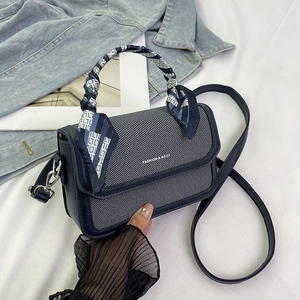 Retro contrast color handbag with silk scarf handle and FASHION & BAGS logo