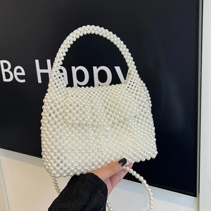 Élégant Sac Bandoulière en Imitation Künstliche Perle Tissé à la Main pour Femme Sac à Main Perlé Mini Sac de Soirée Mariage Fête