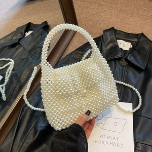Sac à main élégant en perles blanches avec poignée et bandoulière amovible pour femme
