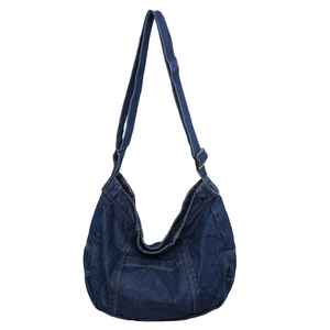 Vintage navy blue washed denim hobo crossbody bag with large capacity and adjustable strap