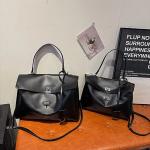 Ensemble de sacs à main minimalistes en cuir noir avec fermoirs argentés et grande capacité
