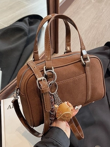 Vintage Suede Stitching Women Boston Bag Retro Street Style Crossbody Shoulder Bag With Baseball Glove Charm Casual Handbag
