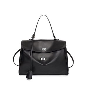 Sac à main noir minimaliste en cuir avec fermoirs rotatifs argentés et grande capacité