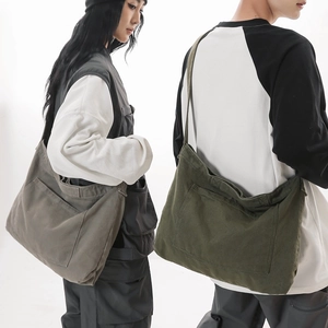 Borsa Tote in Tela a Grande Capacità per Uomo Donna Tracolla Regolabile Tasche Multiple Tinta Unita Streetwear Messenger