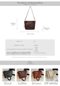 Spécifications de taille détaillées du sac seau rétro en similicuir pour femme