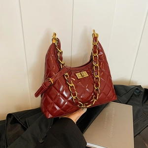 Women Fashion PU Leather Quilted Rhombic Underarm Bag Gold Chain Crossbody Shoulder Hobo Bag Hobo Messenger Dumpling Bag