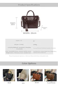 Spécifications de taille et tableau des matériaux pour le sac seau en cuir PU en quatre couleurs