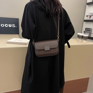 Classic brown square crossbody bag in patchwork leather and suede with gold hardware
