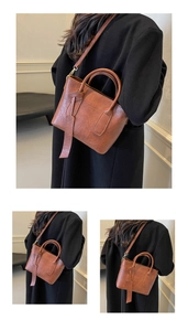Détails du sac seau en cuir marron avec nœud décoratif élégant et poignée supérieure
