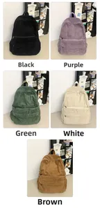 Corduroy backpacks in five colors including black purple green white and brown