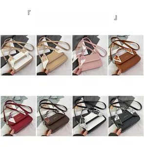 Collage of leather crossbody bags in eight colors featuring silk scarf wrapped handles