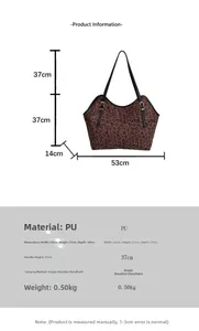 Guida alle taglie dettagliata per borsa tote leopardata grande con misure 53x37x14cm