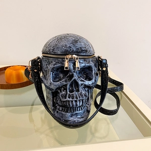 Gothic 3D skull crossbody bag with marble texture and black crocodile embossed strap