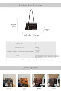 Detailed size chart and multi-color options for the vintage PU leather shoulder bag