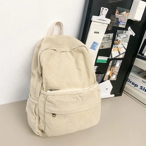Women Japanese Style Corduroy Backpack Large Capacity Solid Color Ribbed School Bag Vintage Casual Travel Daypack For Women