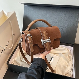 Petit Sac Carré Femme en Simili Cuir Daim Avec Poignée Bandoulière Réglable Sac à Main Rétro Couleur Unie Sac Bandoulière
