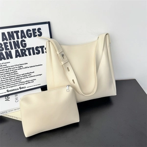 Minimalist creamy white large tote bag set with wide adjustable strap and small pouch