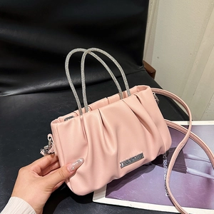 Borsa a Mano da Donna in Pelle PU Plissettata Manico in Strass Borsa a Tracolla Nuvola Borsa a Spalla Arricciata Con Ciondolo