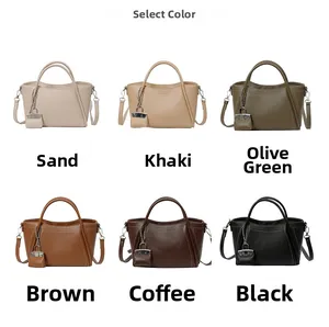 Litchi pattern leather handbags in six colors with chain padlock and detachable strap