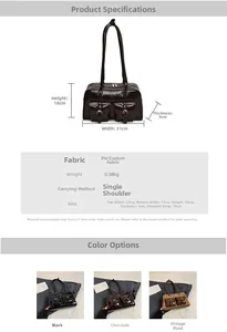 Detailed size chart and multi-color view of large capacity vintage shoulder bag with buckles