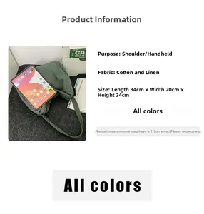 Détail du sac hobo en toile vert foncé avec dimensions 34x20x24cm et poids de 0,27kg
