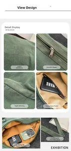Détails du sac bandoulière en toile verte avec fermeture SBS et doublure jaune